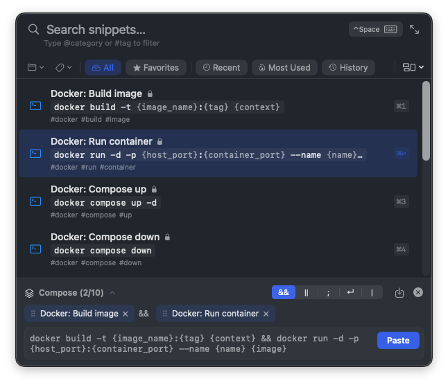 Composition queue with multiple stacked snippets