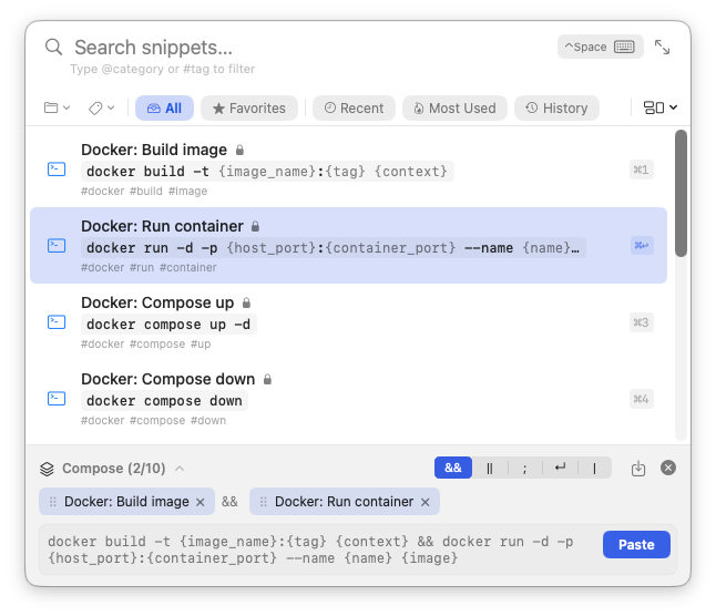 Composition queue with multiple stacked snippets