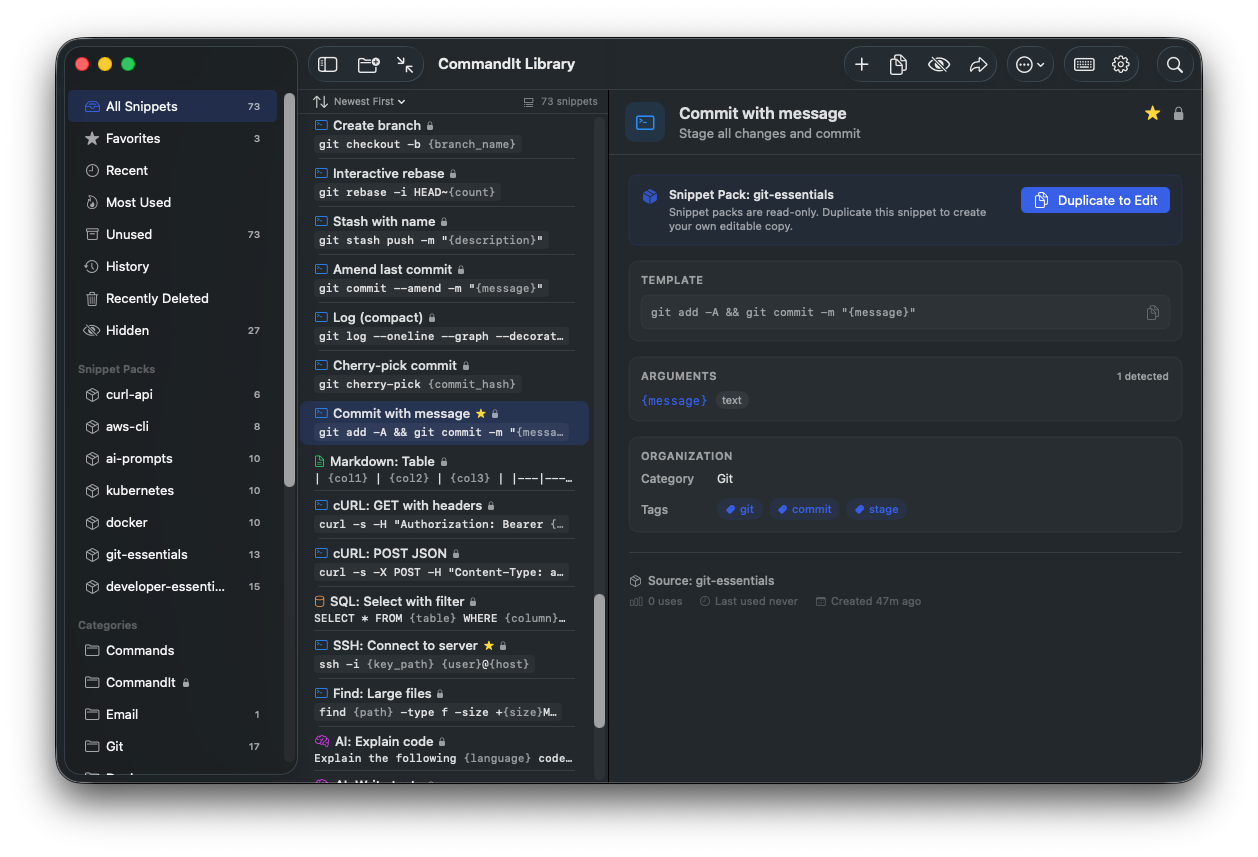 CommandIt library three-column layout