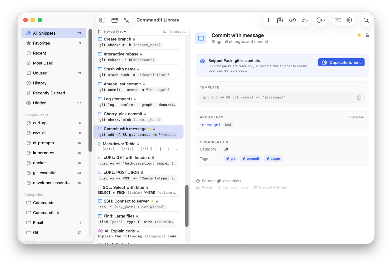 CommandIt library three-column layout